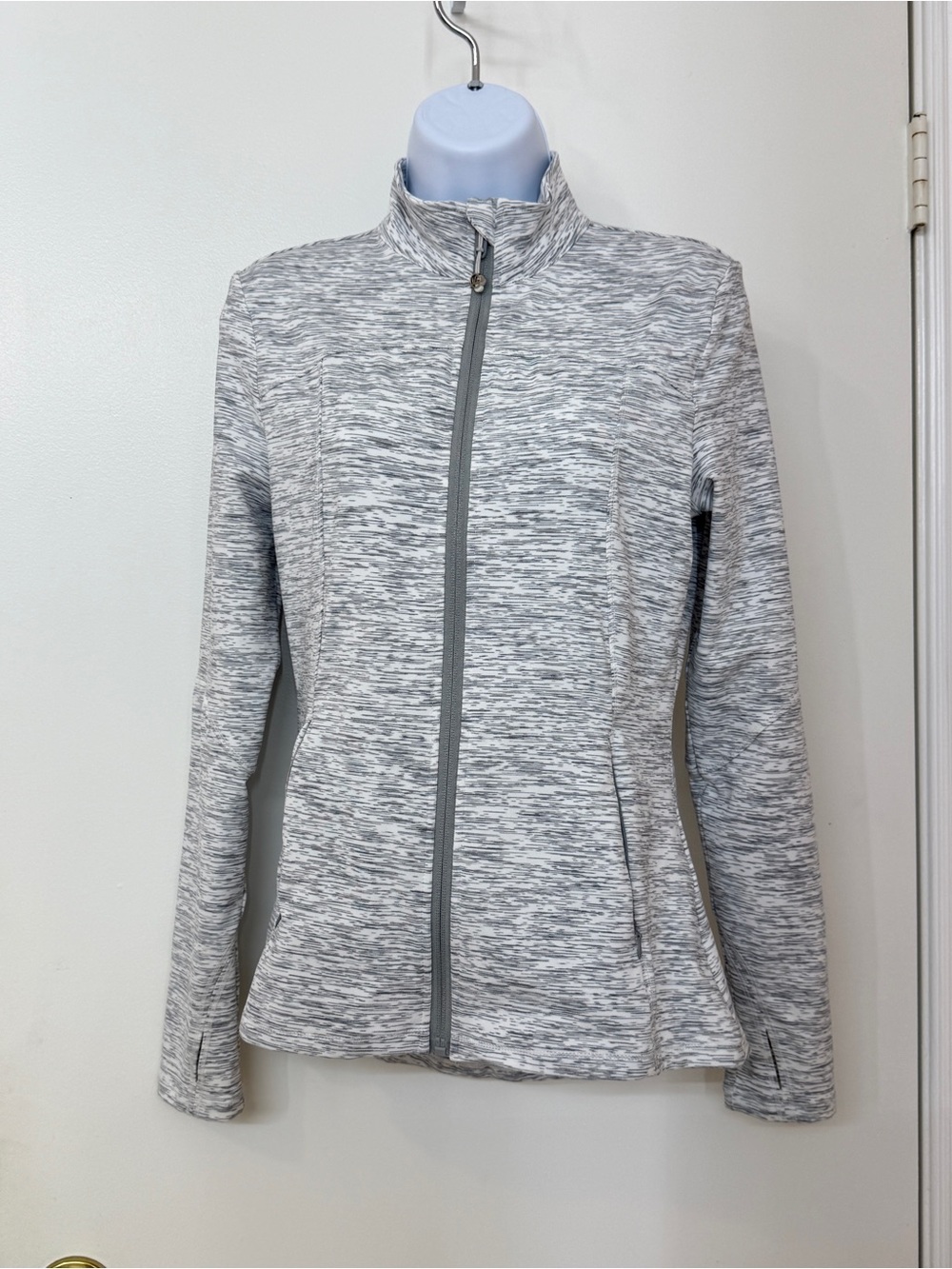 NWOT Womens Full Zip Athletic Jacket Gray White Space Dye Activewear Size S